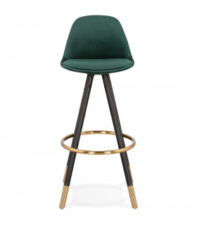 Tabouret de bar design vert en tissu et bois Blaine