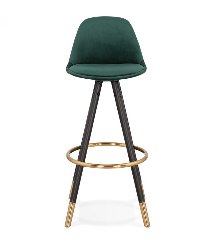 Tabouret de bar design vert en tissu et bois Blaine