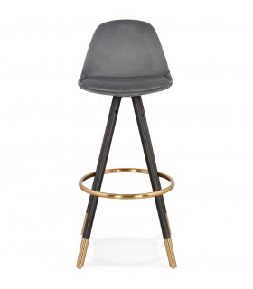 Tabouret de bar design gris en tissu et bois Blaine