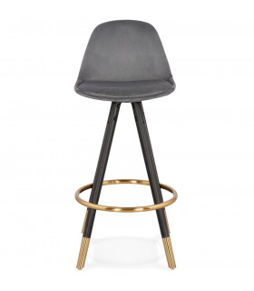 Tabouret de bar design gris en tissu et bois Blaine Mini
