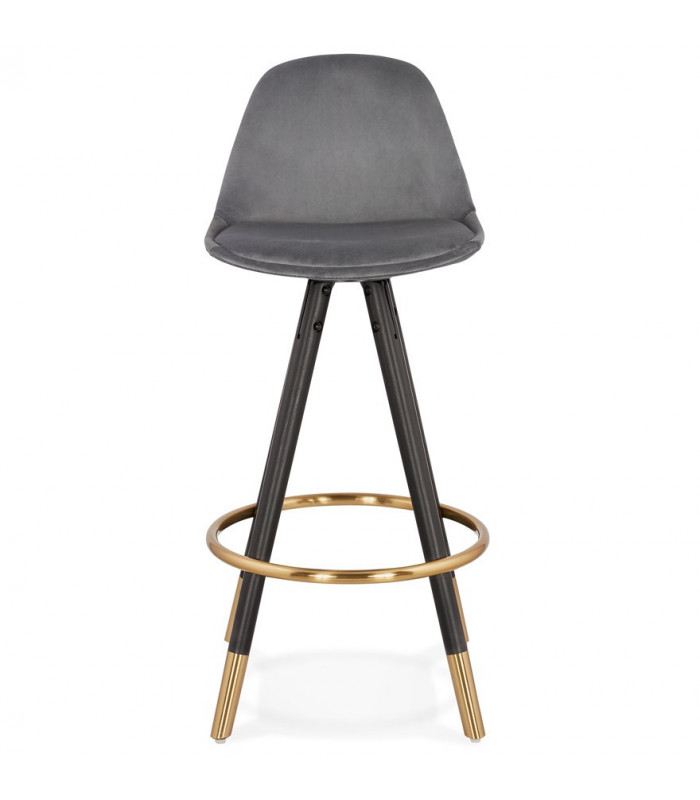 Tabouret de bar design gris en tissu et bois Blaine Mini