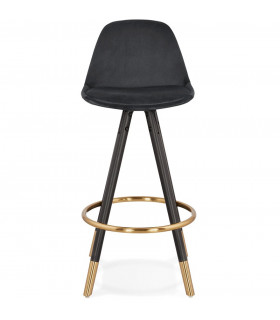 Tabouret de bar design noir en tissu et bois Blaine Mini