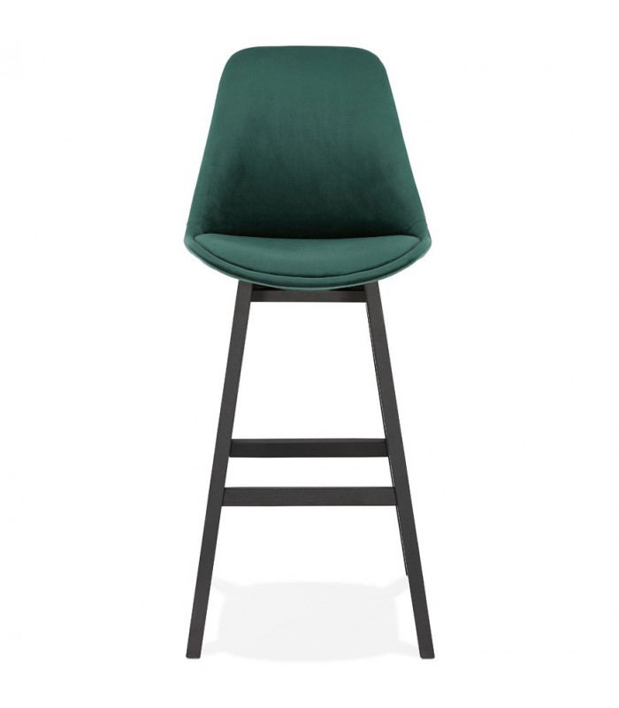 Tabouret de bar design vert en tissu et bois Alvah