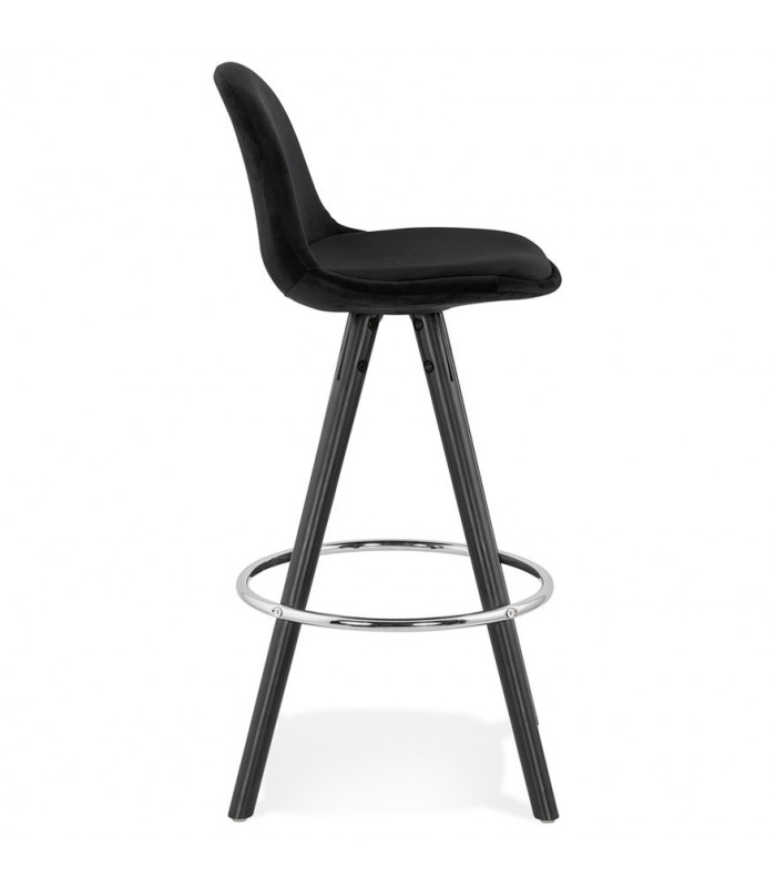 Tabouret de bar design noir en tissu et bois Darna Mini 65