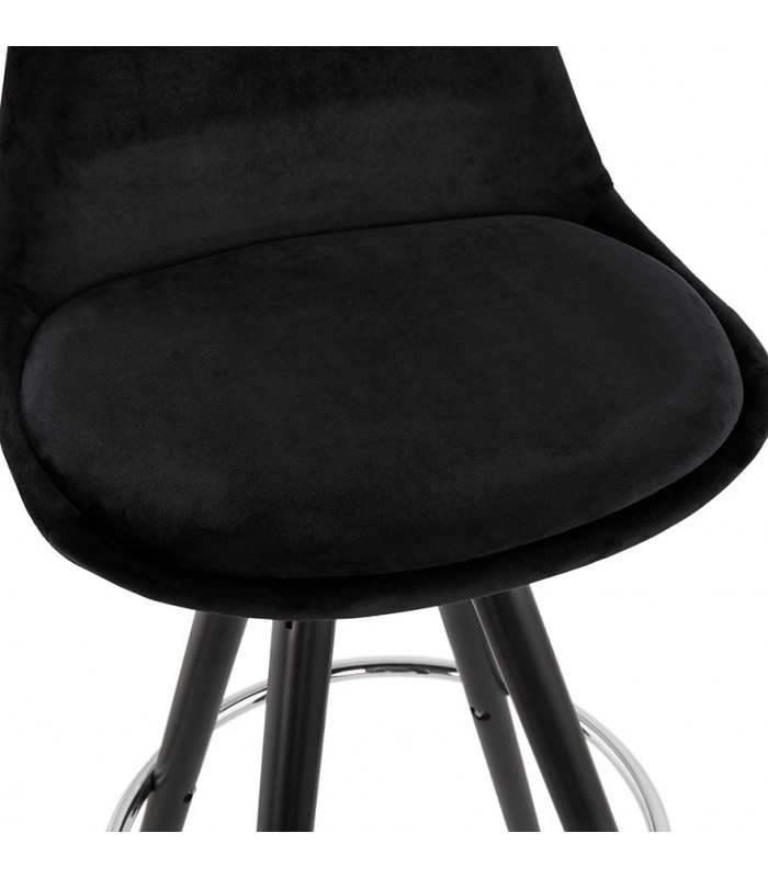 Tabouret de bar design noir en tissu et bois Darna Mini 65