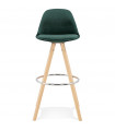 Tabouret de bar design vert en tissu et bois Darna