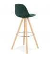 Tabouret de bar design vert en tissu et bois Darna