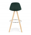 Tabouret de bar design vert en tissu et bois Darna