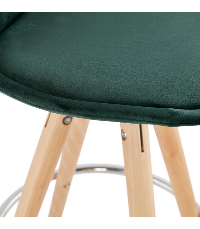 Tabouret de bar design vert en tissu et bois Darna