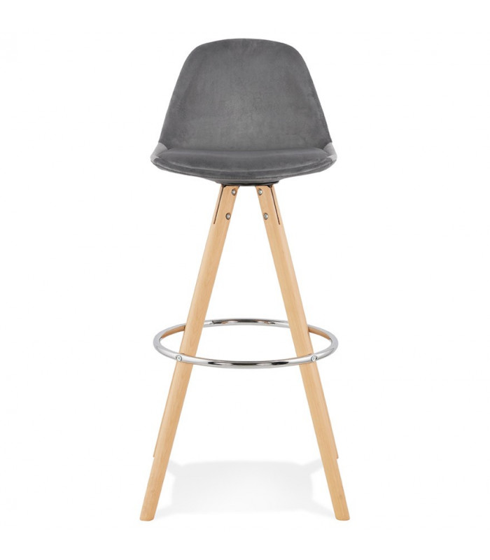 Tabouret de bar design gris en tissu et bois Darna