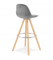Tabouret de bar design gris en tissu et bois Darna