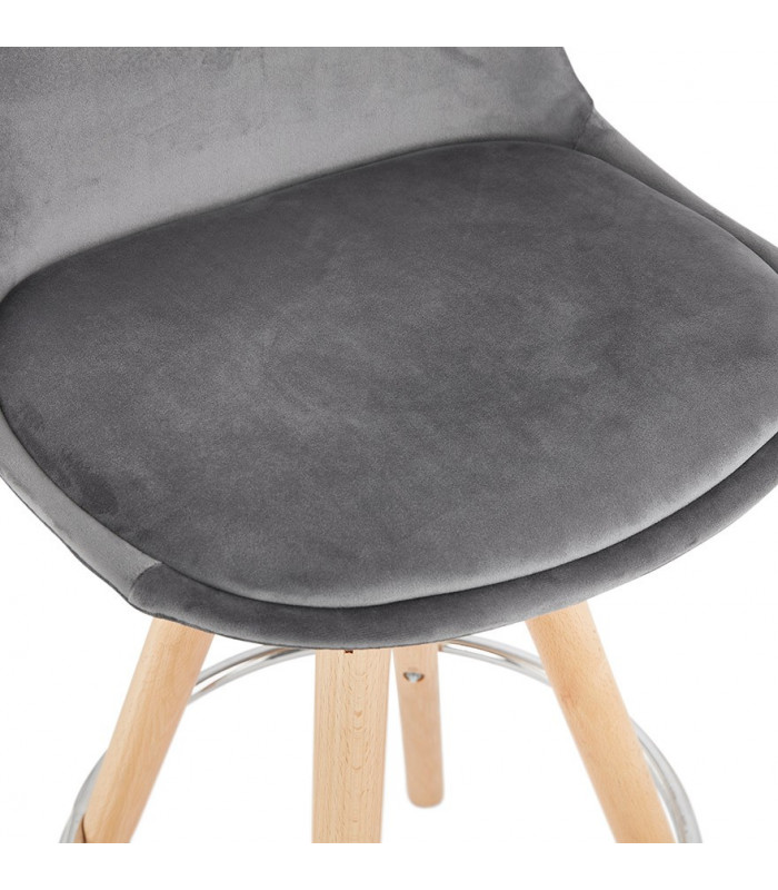 Tabouret de bar design gris en tissu et bois Darna