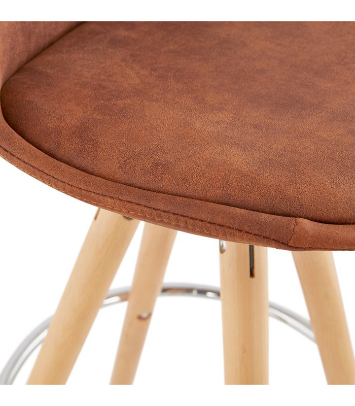 Tabouret de bar design marron en tissu et bois Adagio