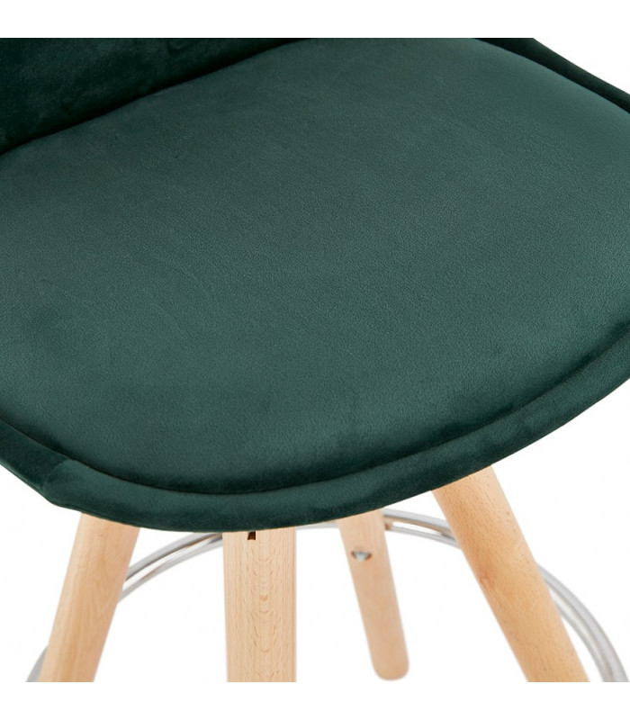 Tabouret de bar design vert en tissu et bois Darna Mini 65