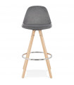 Tabouret de bar design gris en tissu et bois Darna Mini 65