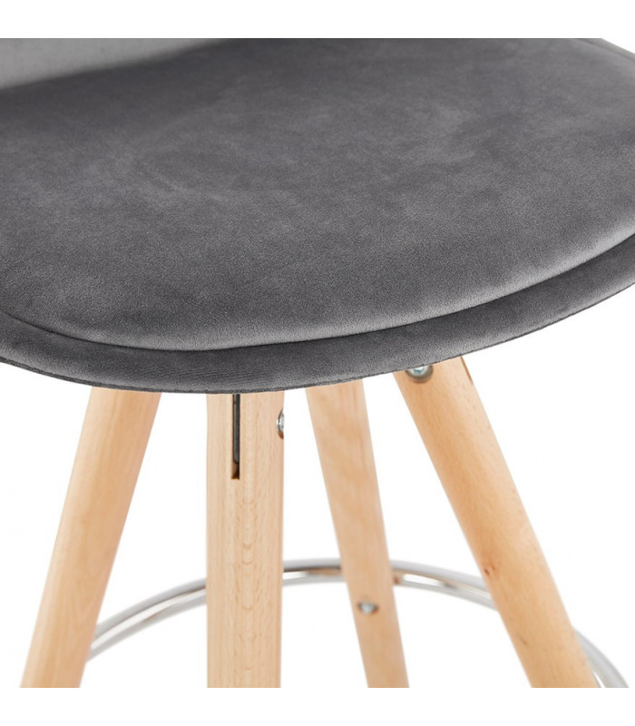 Tabouret de bar design gris en tissu et bois Darna Mini 65