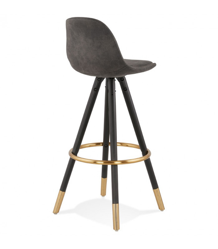 Tabouret de bar design gris foncé en tissu et bois Ayres