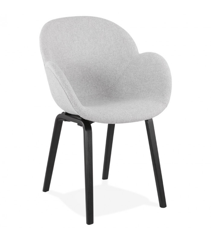 Fauteuil design gris clair en tissu et bois Claudia