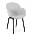 Fauteuil design gris clair en tissu et bois Claudia
