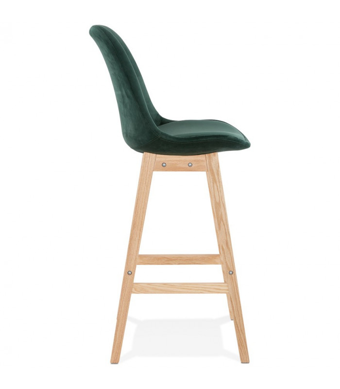 Tabouret de bar design vert en tissu et bois Alvah