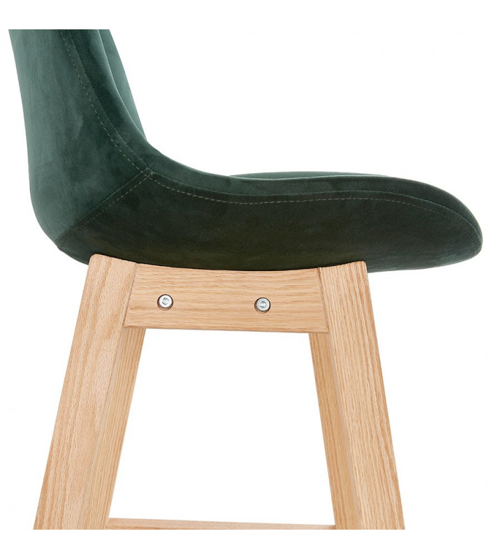 Tabouret de bar design vert en tissu et bois Alvah