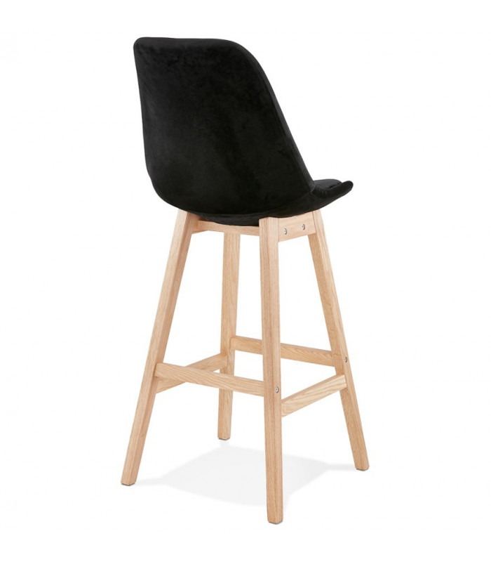 Tabouret de bar design noir en tissu et bois Alvah