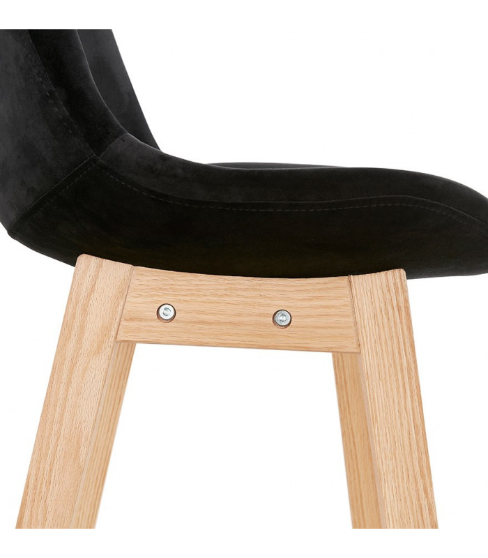 Tabouret de bar design noir en tissu et bois Alvah