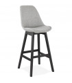 Tabouret de bar design gris en tissu et bois Leila
