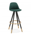 Tabouret de bar design vert en tissu et bois Blaine