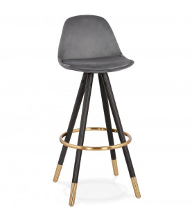 Tabouret de bar design gris en tissu et bois Blaine
