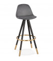 Tabouret de bar design gris en tissu et bois Blaine