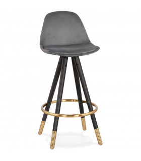 Tabouret de bar design gris en tissu et bois Blaine Mini
