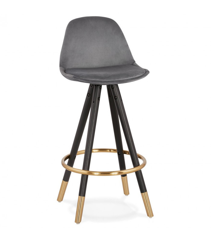 Tabouret de bar design gris en tissu et bois Blaine Mini
