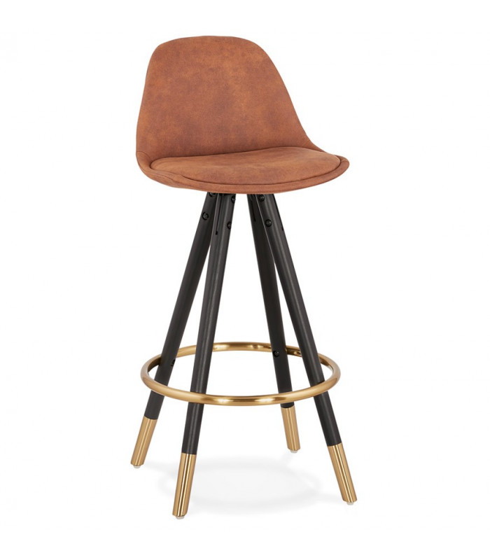 Tabouret de bar design marron en tissu et bois Ayres Mini