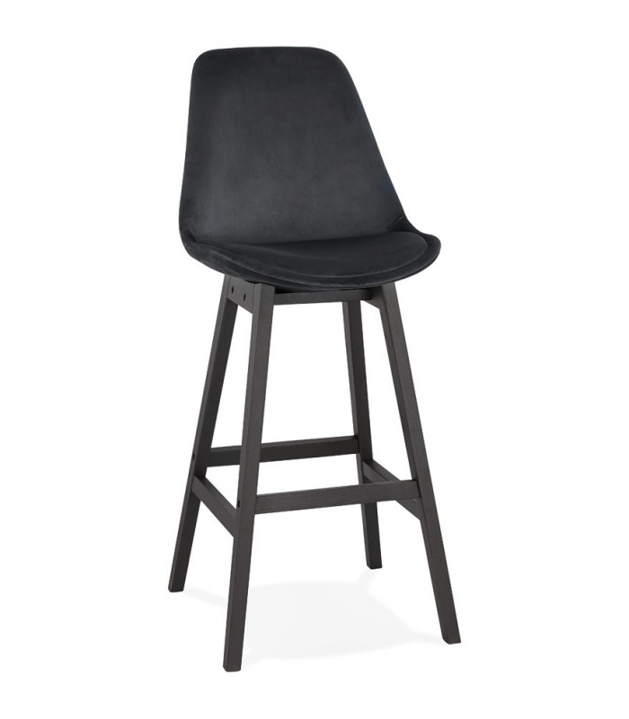 Tabouret de bar design noir en tissu et bois Alvah