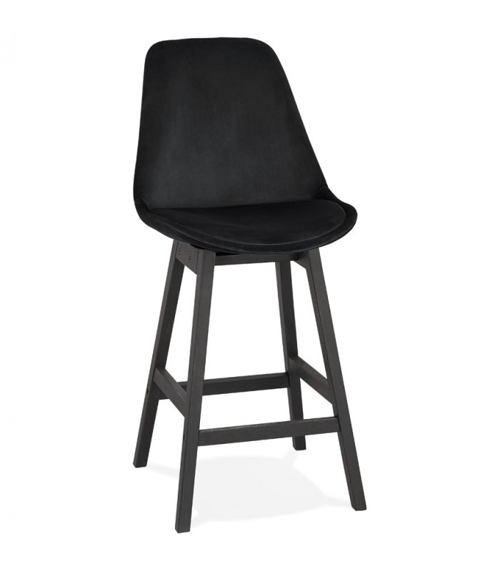 Tabouret de bar design noir en tissu et bois Alvah Mini