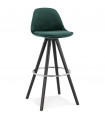 Tabouret de bar design vert en tissu et bois Darna