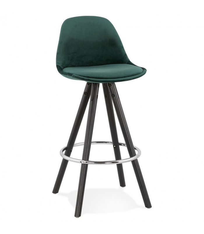 Tabouret de bar design vert en tissu et bois Darna Mini 65
