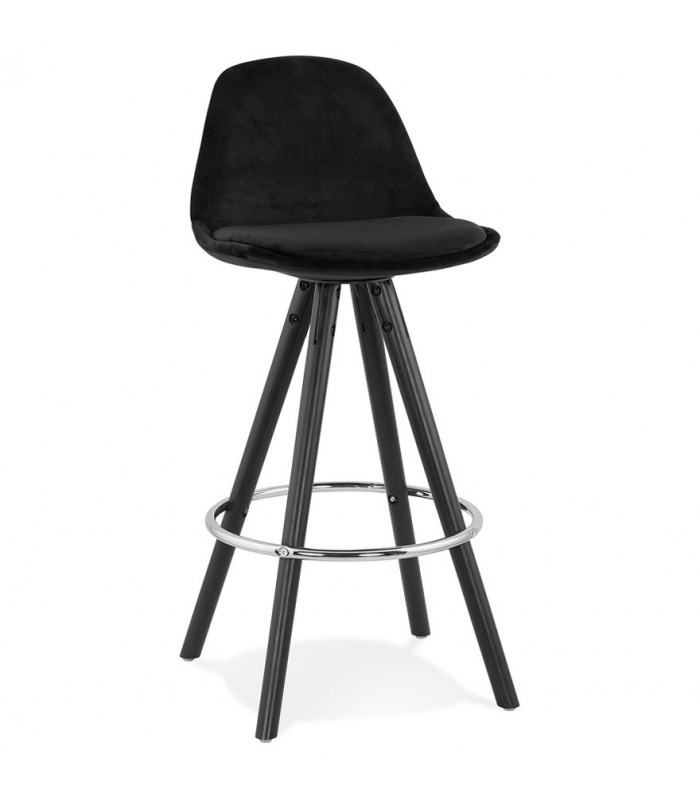 Tabouret de bar design noir en tissu et bois Darna Mini 65