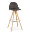 Tabouret de bar design gris foncé en tissu et bois Adagio