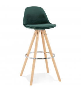 Tabouret de bar design vert en tissu et bois Darna