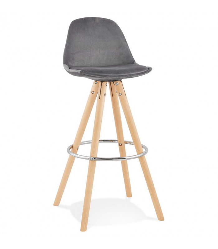 Tabouret de bar design gris en tissu et bois Darna