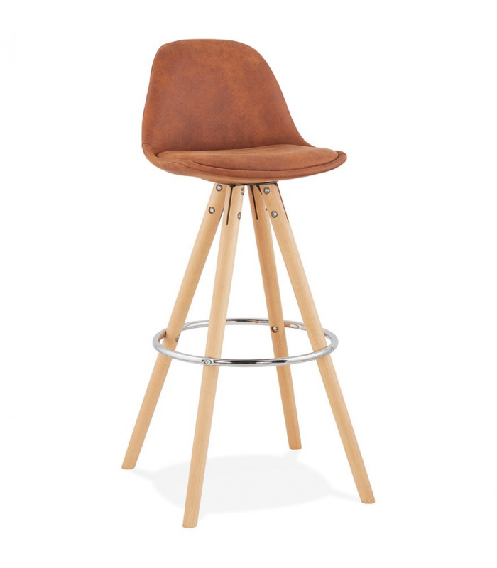 Tabouret de bar design marron en tissu et bois Adagio