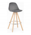 Tabouret de bar design gris en tissu et bois Darna Mini 65