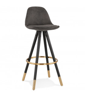 Tabouret de bar design gris foncé en tissu et bois Ayres