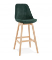 Tabouret de bar design vert en tissu et bois Alvah