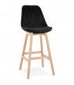 Tabouret de bar design noir en tissu et bois Alvah