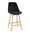 Tabouret de bar design noir en tissu et bois Alvah Mini