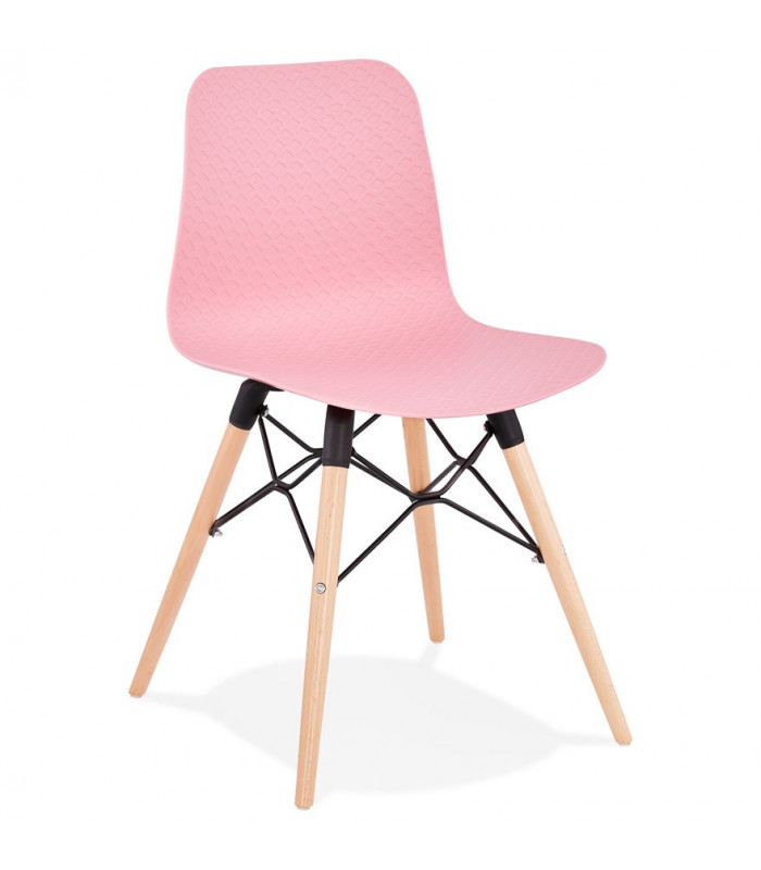 Chaise design rose en plastique et bois Delphine