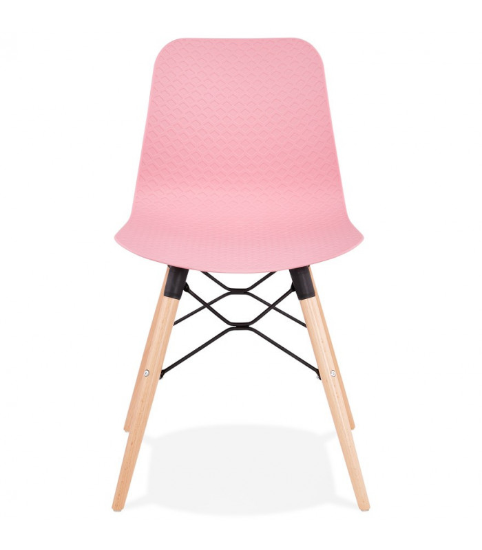 Chaise design rose en plastique et bois Delphine